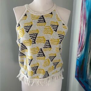 Fate kenzie fringe geo print sweater knit halter tank top womens M